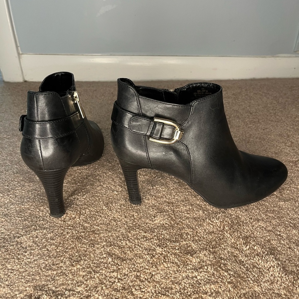 Bandolino Black Heeled Boots with Decorative Buckle